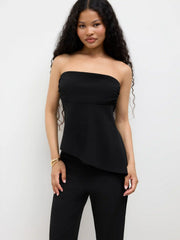 Ruched Asymmetrical Hem Bandeau Top & Mid Rise Flared Trousers Set