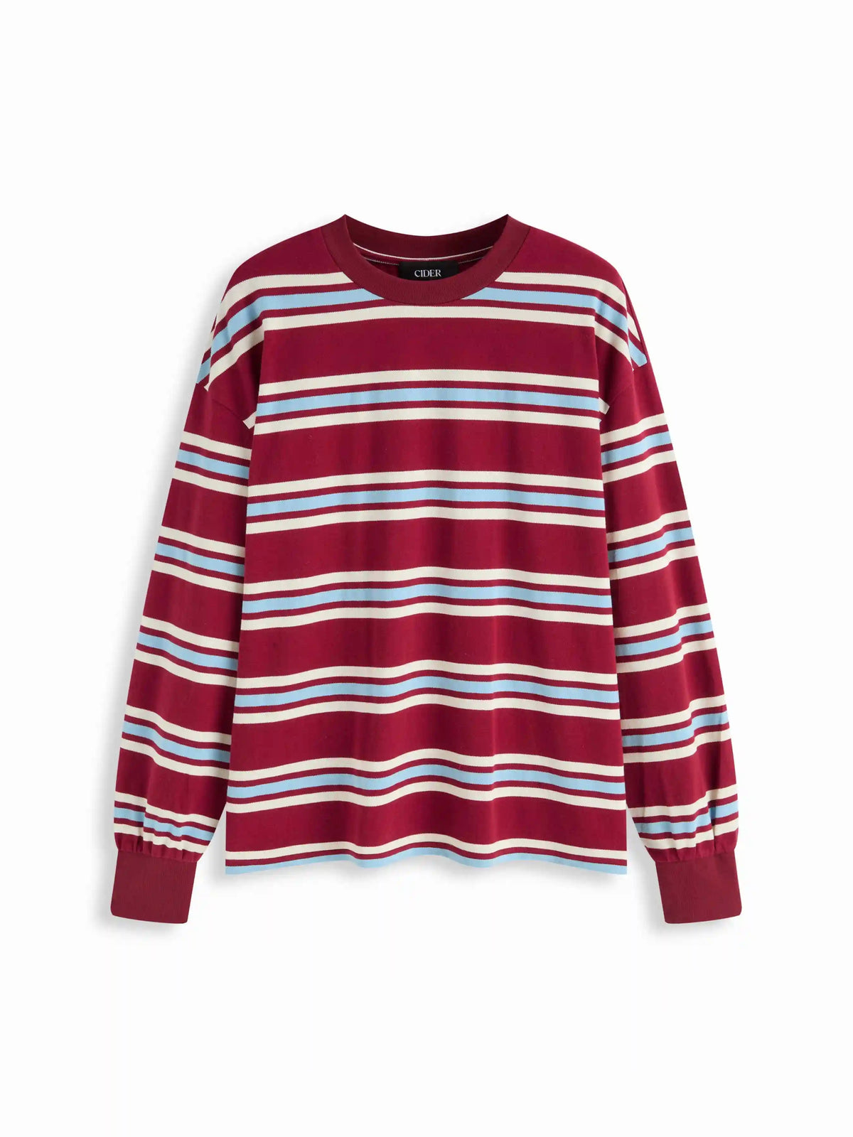 Cotton-blend Striped Round Neckline Long Sleeve Oversized Tee