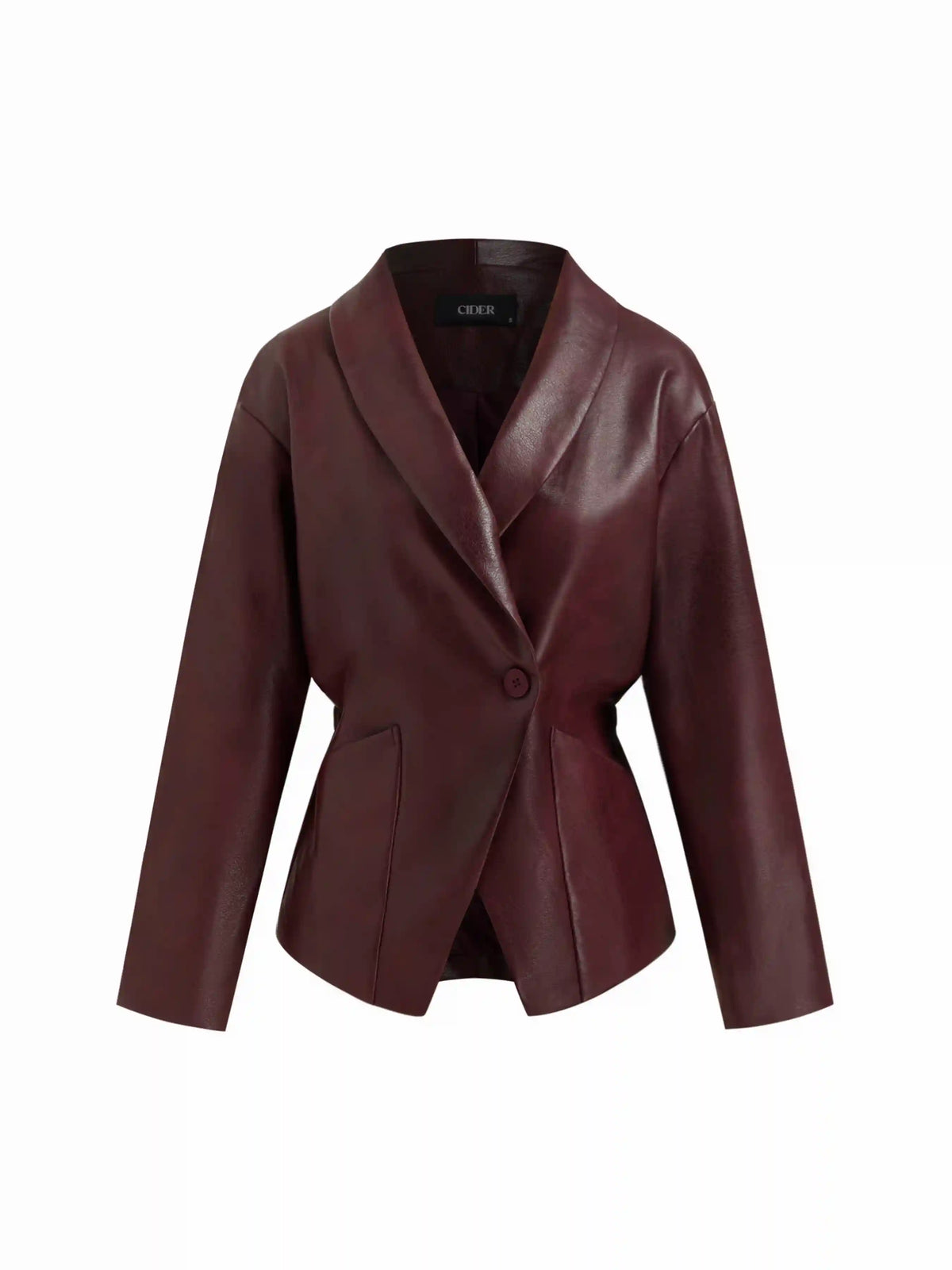 Faux Leather Collar Button Elastic Waist Jacket