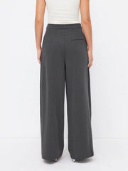 Mid Rise Pleated Tie Side Straight Leg Trousers