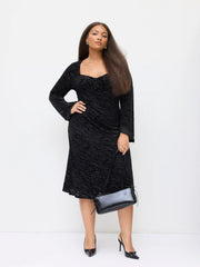 Velvet Zebra Striped Sweetheart Neck Bell Sleeve Knotted Midi Dress Curve & Plus