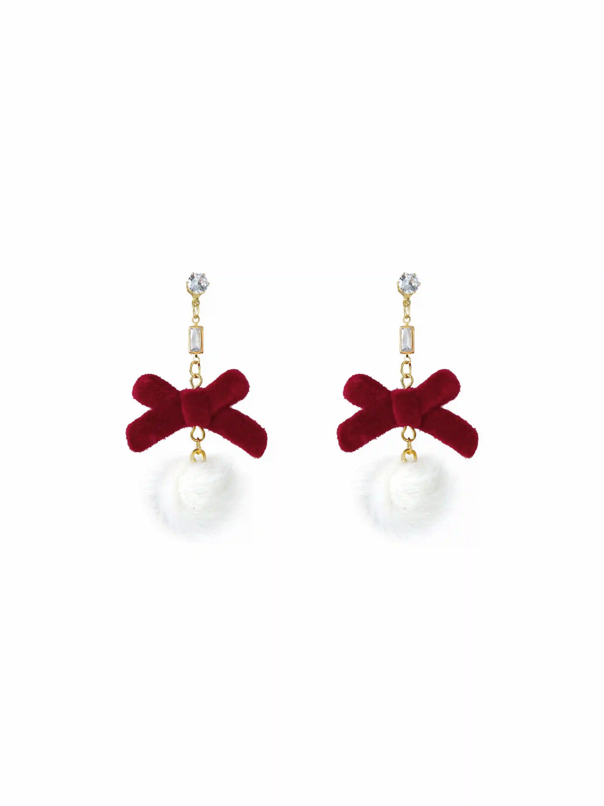 BOWKNOT DECOR POM POM DROP EARRINGS