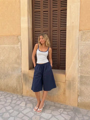 Cotton Mid Rise Drawstring Oversized Bermuda Shorts