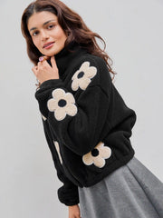 Floral Fleece Zipper Front Jacket