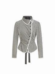 Cotton-blend Gingham Peter Pan Collar Broderie Anglaise Bowknot Blouse