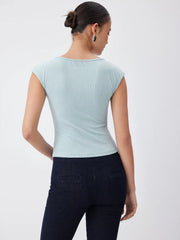 High Stretch Textured Boat Neck Short Sleeve Tee