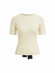 Knit Round Neck Bowknot Backless Top