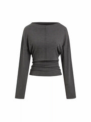 Boat Neck Batwing Sleeve Ruched Cinched Waist Top