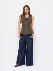 Collar Asymmetrical Vest With Belt