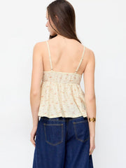 Ditsy Floral V-Neck Lace Trim Bowknot Oversized Cami Top