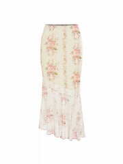 Mesh Floral Bowknot Cami Top & Mid Rise Maxi Skirt Set