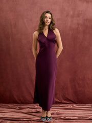 Satin V-neck Backless & Bowknot Mermaid Maxi Dress