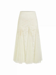 Lace Low Rise Flared Maxi Skirt