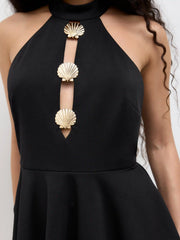 Halter Neckline Shell Metal Detail Ruffle Hem Top