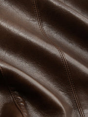 Faux Leather Asymmetrical Neck Metal Detail Zip Through Tank Top