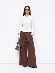 Knit Collar Metal Detail Cinched Waist Cardigan