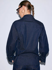 Denim Collar Button Long Sleeve Blouse