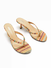 WOVEN FLIP-FLOP KITTEN HEELED SANDALS
