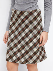 Wool-blend Mid Rise Plaid A-line Mini Skirt