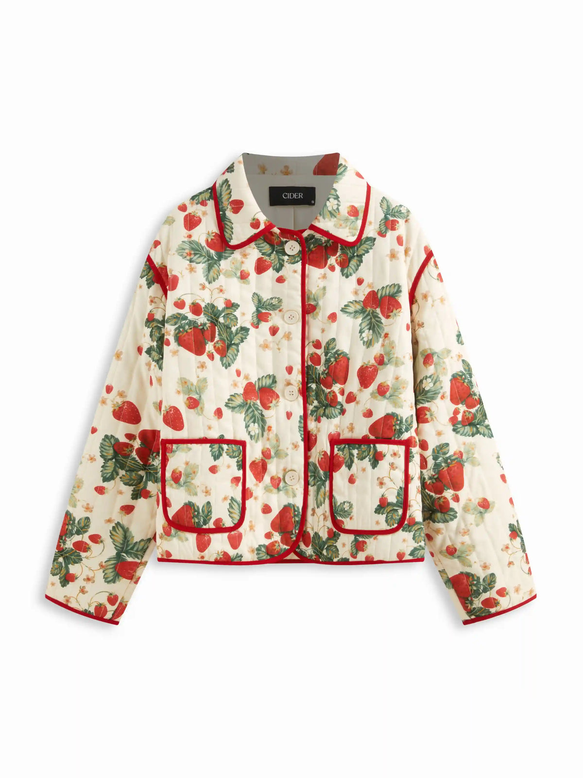 Strawberry Contrasting Binding Collar Button Quilted Oversized Puffer Jacket