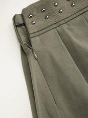 Cotton Low Rise Pleated Metal Detail Belted Mini Skirt