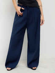 Mid Rise Straight Leg Pleated Trouser
