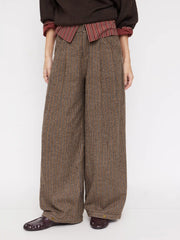 Wool-blend Mid Rise Houndstooth Barrel-leg Trousers
