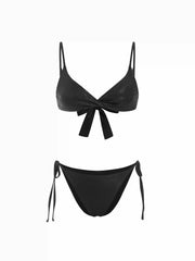 High Stretch V-neck Polka Dot Ruched Tie Side Triangle Bikini Set