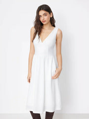V-neck Solid Ruffle Hem Maxi Dress