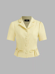 Jacquard Notched Collar Bowknot Blazer