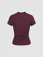 High Neck Ruched Short Sleeve Tee
