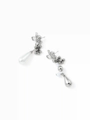 FLOWER & FAUX PEARL DROP EARRINGS