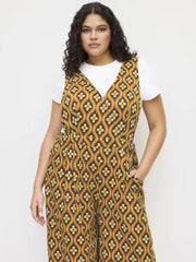 V-neck Floral Geometric Jumpsuit Curve & Plus