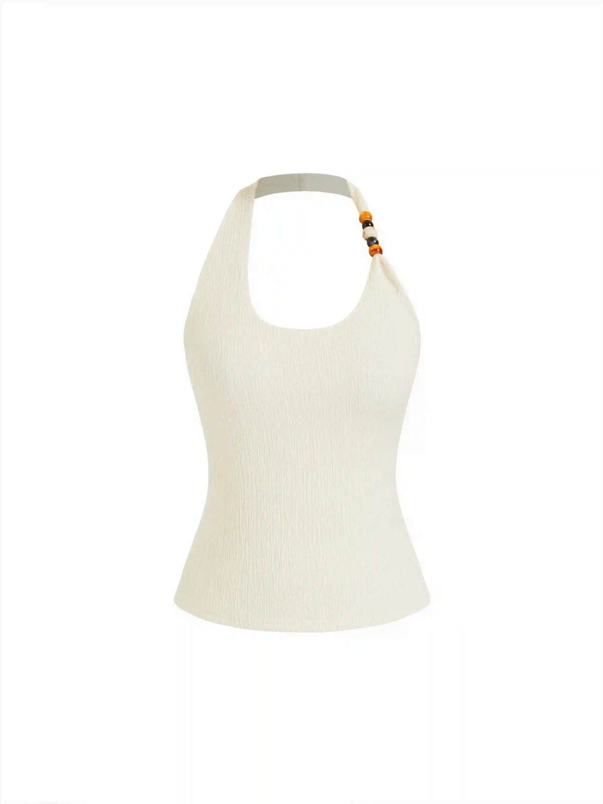 Cotton-blend Textured Asymmetrical Halter Neck Top With Bead Detail