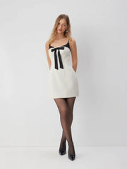Tweed Sweetheart Colorblock Bowknot Babydoll Mini Dress