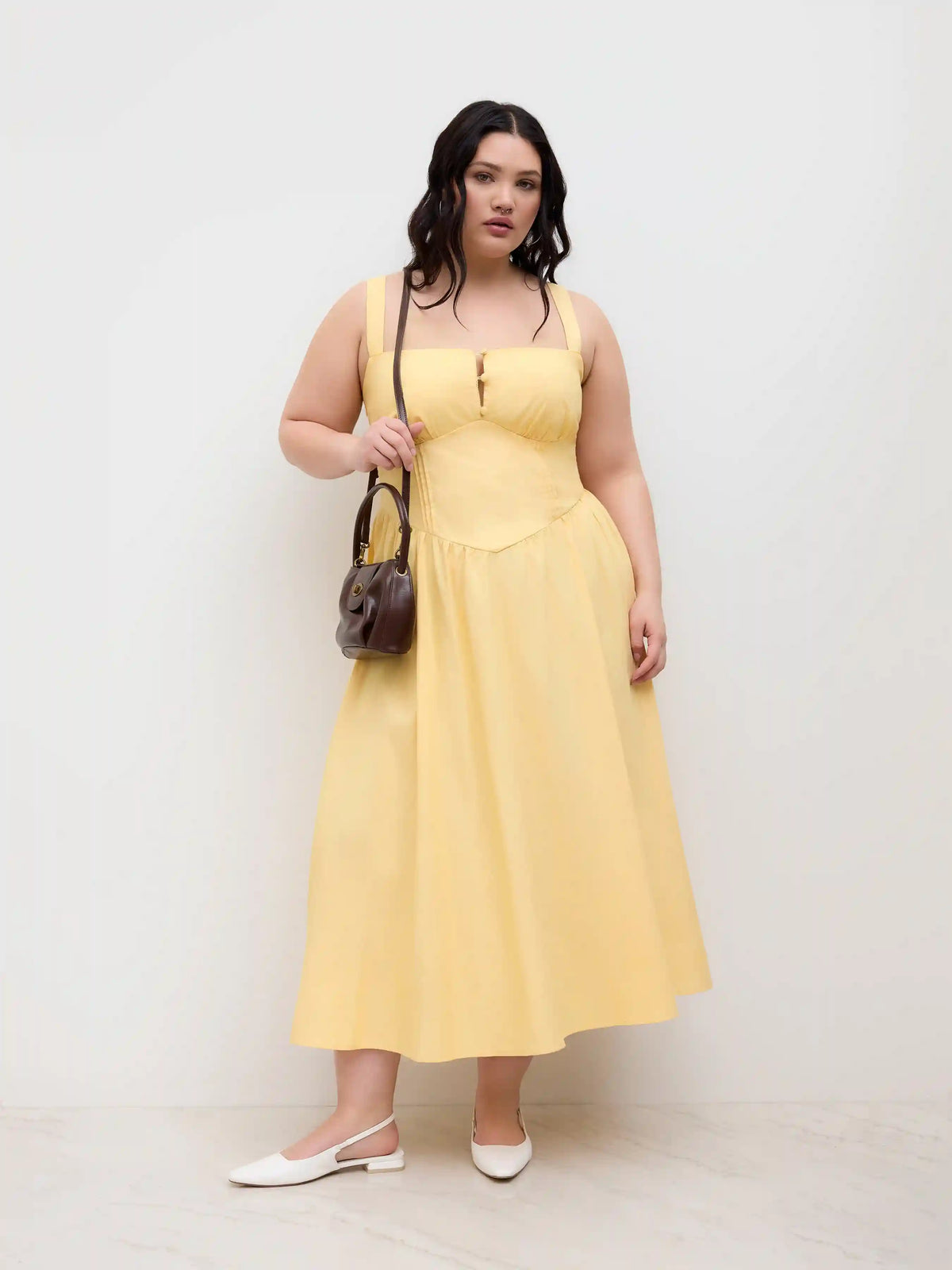 Cotton-blend Square Neck Lace Up Ruffle Maxi Dress Curve & Plus