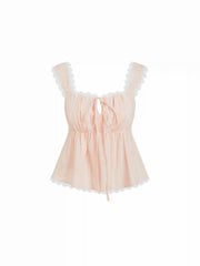 Cotton Lace Trim Tie Front Cami Top