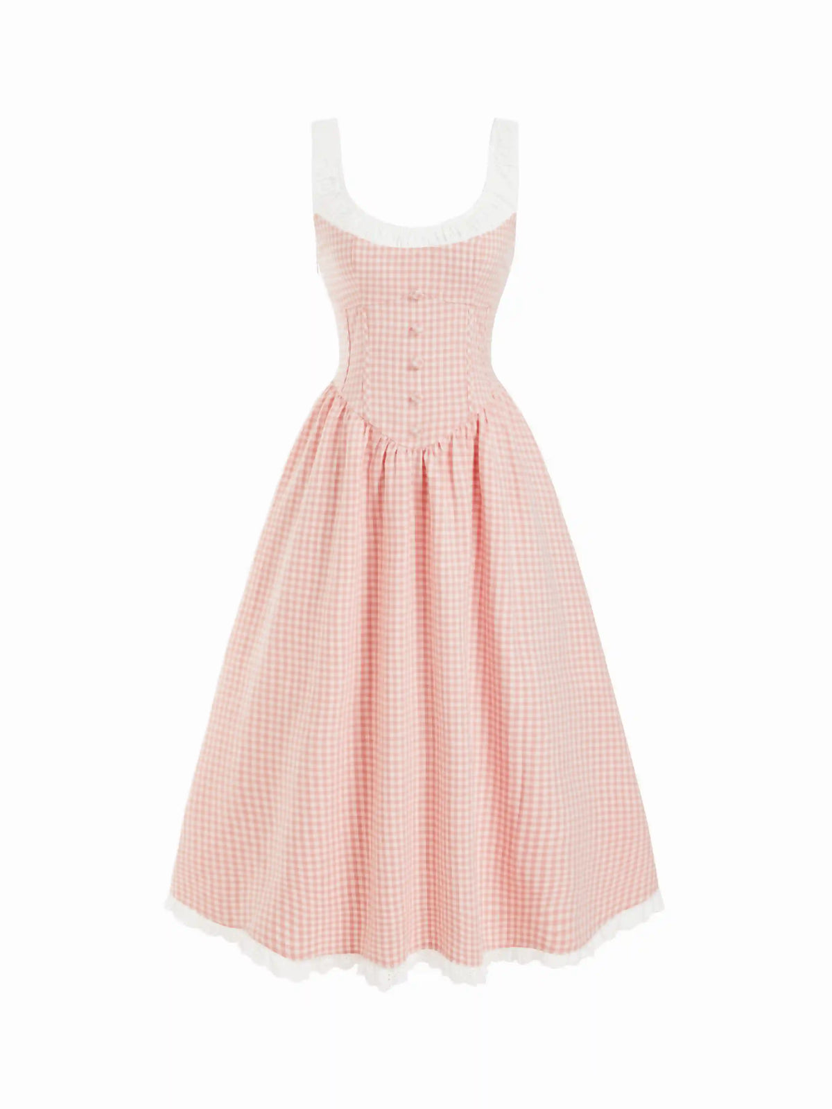 Gingham Square Neckline Lace Up Maxi Dress
