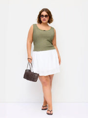 U-neckline Lace Trim Bowknot Tank Top Curve & Plus