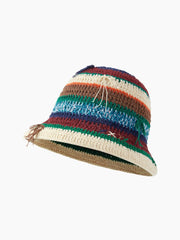 MULTI-COLOR BOW & STRIPE KNITTED BUCKET HAT