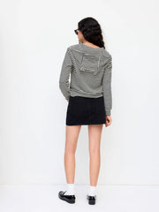 Cotton-blend Stripe Long Sleeve Zip Through Hoodie