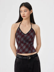 Paris 03 Plaid Halter Neck Crop Top