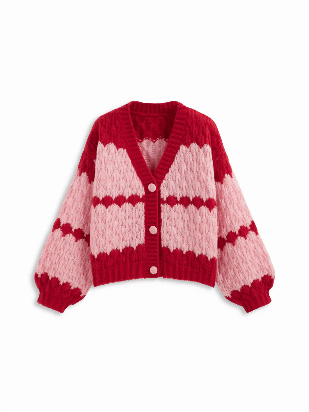 Knit Crochet V-neck Two Tone Oversized Cardigan