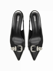 BUCKLE DECOR SLINGBACK KITTEN HEELS