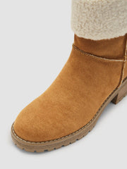 FAUX SUEDE & FUR-LOOK CHUNKY HEEL ANKLE BOOTS