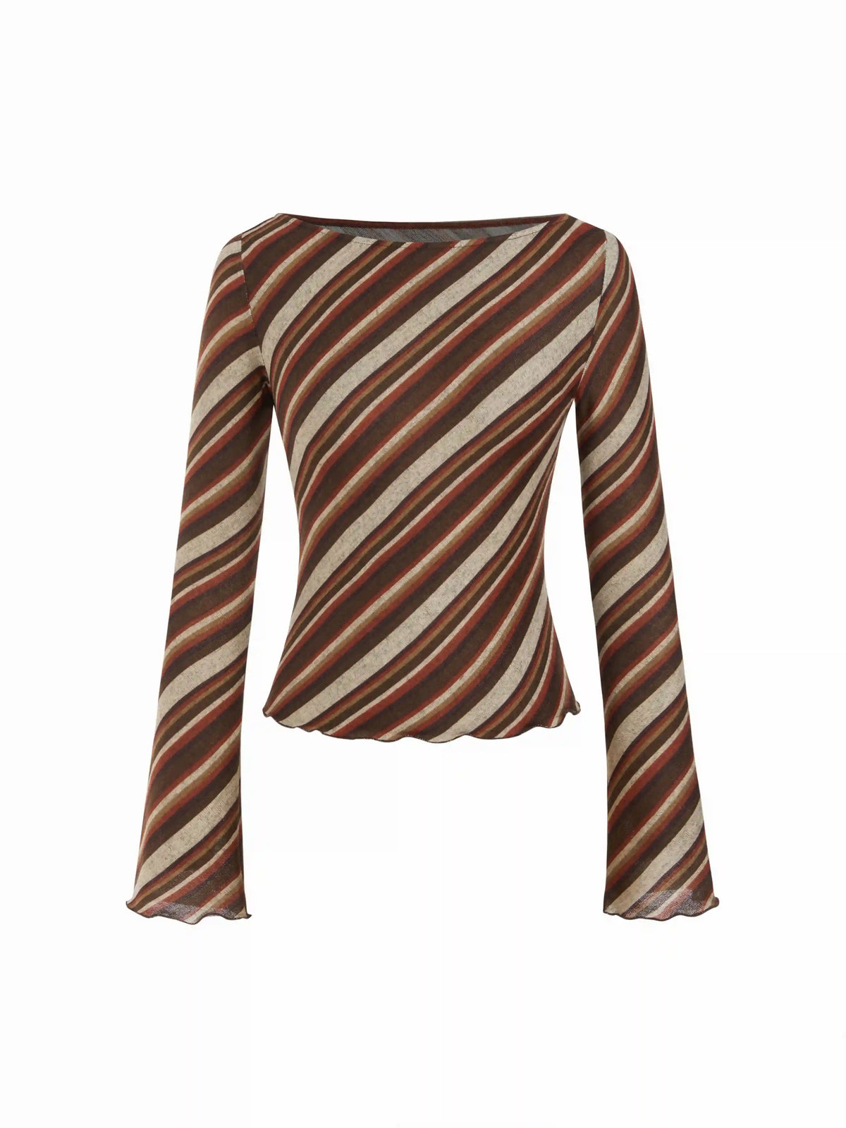 Boat Neck Bell Sleeve Striped Top