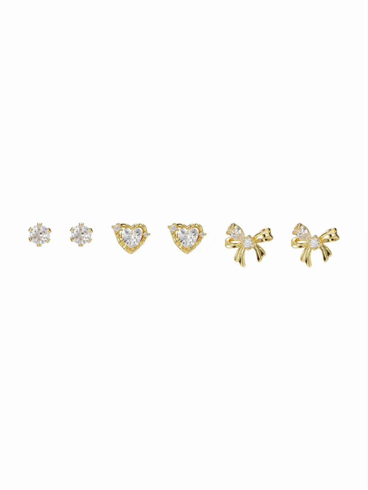 3 PAIRS RHINESTONE & HEART & BOWKNOT EARRINGS SET