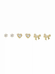 3 PAIRS RHINESTONE & HEART & BOWKNOT EARRINGS SET