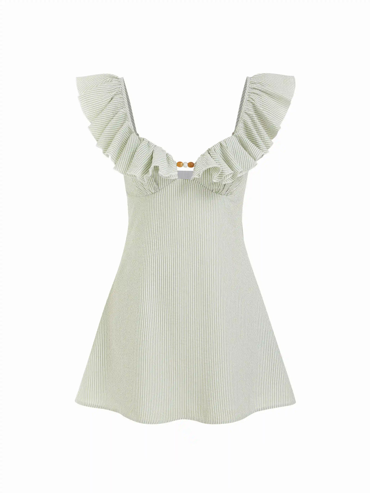 Cotton-blend Sweetheart Beaded Striped Mini Dress