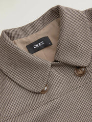 Jacquard Peter Pan Collar Houndstooth Three-quarter Length Sleeve Oversized Blouse